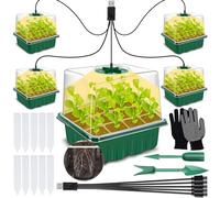 ZQEJEFD Mini Serra Germinazione, Set di 5 Vassoi per Germinazione Mini Serre con Luce per Piante,Vassoi per Coltivazione con Coperchio,10 Etichette,2 Strumenti,Guanti, Piantine Vassoio di Germinazione