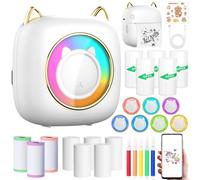 ZQEJEFD Mini Stampante Fotografica, Mini Stampante Termica, Stampante Fotografica Istantanea Bluetooth Portatile con Ricarica USB & 14 Rotoli di Carta, per Studio, Note, Diario, Elenco, Bianco