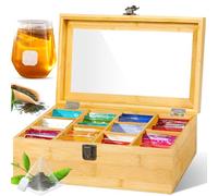 ZQEJEFD Scatola da tè, Scatola Porta tè e Tisane 10 Scomparti 29.5 x 16 x 9 cm, in Legno, con Coperchio in Vetro Acrilico, Porta Tisane Bustine, Ideale per Bustine da Tè, Naturale