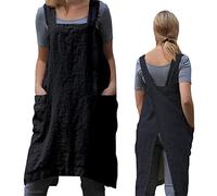 ZQFFB Grembiule a pettorina con spalline incrociate sulla schiena per donna con tasche, camice giapponese per lavoro, giardinaggio, cucina, pittura, cottura, Nero , 3XL