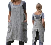 ZQFFB Grembiule con schienale a croce, per donne, con tasche, grembiule giapponese per lavoro, giardinaggio, cucina, pittura, pasticceria, grigio., L