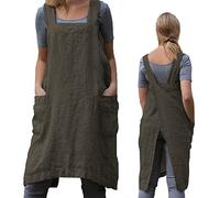 ZQFFB Grembiule con spalline incrociate sulla schiena per donna con tasche, camice giapponese per lavoro, giardinaggio, cucina, pittura, cottura al forno, Verde, M