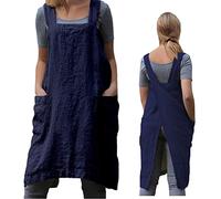 ZQFFB Pinafore - Grembiule da donna con schiena incrociata, con tasche, smock giapponese, per lavoro, giardinaggio, cucina, pittura, cottura al forno, Blu, XXL