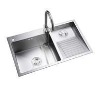 ZQFHSX Lavelli da Cucina in Argento, con Rubinetto Big Bend, lavello da Cucina per Lavanderia, lavello da Cucina in Acciaio Inossidabile 304, Vasca Singola Profonda, Installazione a incas