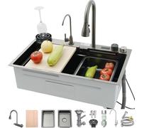 ZQFHSX Lavello a Cascata da 65 x 50 cm con Display Digitale, lavello a Incasso, Vasca Singola, Cucina in Acciaio Inox, Multifunzionale per Il Bar di casa, Set Completo di Accessori