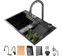 ZQFHSX Lavello da Cucina a Vasca Singola con Display Digitale in Acciaio Inox 304, Ideale per Bar, Preparazione, Camper, con Rubinetto e piletta di Scarico, Installazione a Incasso o sott