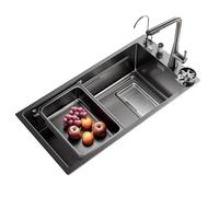 ZQFHSX Lavello da cucina a vasca singola in acciaio inossidabile con rubinetto estraibile e accessori, piscina facile da pulire per bar, balcone, stazione di preparazione del ristorante (75 x 40 x 22