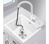 ZQFHSX Lavello da Cucina a Vasca Singola in Acciaio Inox Bianco, Mini lavello Piccolo per Verdure, Isola Bar, Piscina d'Acqua da Incasso sotto Il Piano di Lavoro con Rubinetto (Colore: Bi