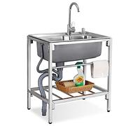 ZQFHSX Lavello da Cucina a Vasca Singola in Acciaio Inox con Supporto, Rubinetto a Libera Installazione, lavelli Professionali per Lavanderia/Giardino/Garage 71 * 50 85 cm