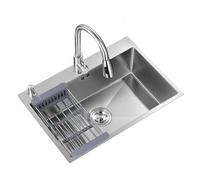 ZQFHSX Lavello da Cucina a Vasca Singola in Acciaio Inox da Incasso/Top-Mount con Rubinetto per Acqua Calda e Fredda, Dispenser di Sapone Integrato e cestello telescopico (72 * 45 cm)