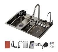 ZQFHSX Lavello da Cucina a Vasca Singola, Modello Raindance Waterfall, con pomello di Scarico, scolapiatti, Display LED della Temperatura, Filtro di Scarico e Accessori (Dimensioni: 80x46