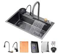 ZQFHSX Lavello da Cucina con Cascata, lavello a Vasca Singola, Scarico a manopola, scolapiatti, Filtro di Scarico e Accessori, con Rubinetto Estraibile (Dimensioni: 80x45x22 cm)