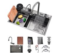 ZQFHSX Lavello da Cucina in Acciaio Inox 304 con Display Digitale, Vasca Singola, Rubinetto e piletta di Scarico Inclusi, Installazione a Incasso o sottotop (Colore: Grigio Canna di fucil