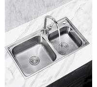 ZQFHSX Lavello da Cucina in Acciaio Inox con Doppia Vasca, scolapiatti salvaspazio e Rubinetto, Installazione sottotop per ristoranti, Mense e pasticcerie (77 * 42 cm/30,3 * 16,5 Pollici)