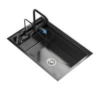 ZQFHSX Lavello da cucina incorporato invisibile in acciaio inossidabile con rubinetto sollevabile Copertura del tubo di scarico Ristorante/Bar/Caffetteria Grande Capacità (lavandino+rubinetto)