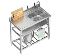 ZQFHSX Lavello di Servizio a 1 Scomparto, Cucina Commerciale in Acciaio Inox con Rubinetto e Ripiani, postazione di Lavoro, per Ristorante Aziendale, Bar, Hotel, Garage, Lavanderia, Ester
