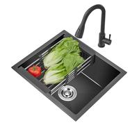 ZQFHSX Lavello per cucina, casa, bar, balcone, piccole dimensioni, salvaspazio, vasca singola in acciaio inox, sottopiano, per lavaggio verdure con sifone con rubinetto, cestello di scarico e lavelli