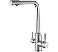 ZQFHSX Rubinetto da Cucina in Rame con Rete in Piombo, Miscelatore per Acqua Calda e Fredda, Acqua Potabile Pura a 3 Vie con Filtro, purificatore per Tre lavelli, Doppia Maniglia di usci