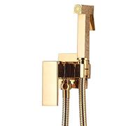 ZQFHSX Rubinetto per Bidet Portatile in Oro, Miscelatore per Acqua Calda e Fredda in Ottone Massiccio, Montaggio a Parete, Set Doccia igienico per Bagno, Attacco a Pressione Regolabile