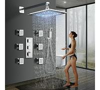 ZQFHSX Set Doccia con soffione termostatico a Pioggia, Rubinetto LED e getti massaggianti per Il Corpo - 16 Pollici