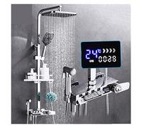 ZQFHSX Set Rubinetto Doccia tatic con Display Digitale, Colonna soffione Nero, Miscelatore in Ottone a Parete, arredo Bagno Moderno da 8 Pollici