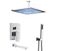 ZQFHSX Sistema Doccia Set di rubinetti miscelatori nascosti Rubinetti cromati a Parete con doccetta e soffione a LED, 16 I, a, 8 tum