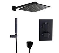 ZQFHSX Sistema Doccia termostatico Nero con Rubinetto in Ottone a Parete per Acqua Calda e Fredda, Maniglia Liscia Multifunzione, Set Combinato, Testa Quadrata, doccetta Rettangolare