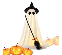 Zqkimzi Decorazioni Halloween Fantasma da Esterno | Fantasma Spettrale Illuminato con Scopa da | Decorazione a Batteria per Esterni da Giardino Cortile Terrazzo