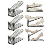 Zqkimzi Shoe Slot Organizer, 6 Pack Stackable Shoe Risers, Non Slip Double Layer Holder, Adjustable Height Design, Excellent for Closet Shelf Garage Door Wall Bed Dorm Storage, 10.83x4.06x4.53 Inches