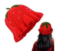 Zqkimzi Strawberry Crochet Hat, Handmade Floral Hat, Slouchy Knitted Hats, Unique Hats, Warm Crochet Hat, Portable Floral Headwear, for Hair Styling Decor, Dance, Beauty Pageant