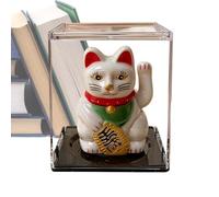 Zqkimzi Waving Cat Decor, Solar Motion Fortune System, Automatic Bobble Cat Ornament Set, 2.16x2.36 Inches Energy Powered Luckyies Figure Design Style for Home Workplace Office Shop Use