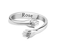 ZqlDDayUP Anello Hug personalizzato con nomi, anelli Love Hug placcati in oro 18 carati/oro bianco per donna, anello Hugging Hands regolabile, gioielli romantici per la mamma, la sorella, la moglie