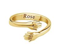 ZqlDDayUP Anello Hug personalizzato con nomi, anelli Love Hug placcati in oro 18 carati/oro bianco per donna, anello Hugging Hands regolabile, gioielli romantici per la mamma, la sorella, la moglie