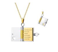 ZqlDDayUP Collana con messaggio segreto personalizzato Collana con ciondolo a forma di libro personalizzato Ciondolo a forma di libro apribile a più strati con 6 pagine di informazioni incise
