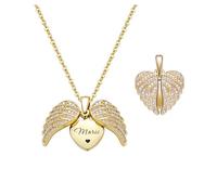 ZqlDDayUP Collana con nome Collana con medaglione a forma di ali d'angelo personalizzato Ciondolo a forma di cuore personalizzato con nome all'interno, gioielli commemorativi personalizzati Regali