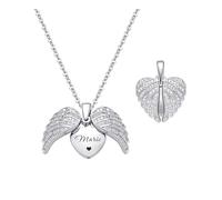 ZqlDDayUP Collana con nome Collana con medaglione a forma di ali d'angelo personalizzato Ciondolo a forma di cuore personalizzato con nome all'interno, gioielli commemorativi personalizzati Regali