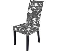 ZQMHCY Copri Sedie Sala da Pranzo 6 Pezzi Fiore Bianco Grigio Coprisedia Spandex Copri Sedie Lavabile Coprisedie Con Schienale Estraibile Coprisedie Elasticizzato Resistente Copri Sedia Moderna