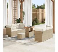 ZQQLVOO 9 Pezzi Divano da Giardino con Cuscino Beige Poly Rattan Acacia Design Modulare Resistente alle intemperie Piedini Regolabili Artigianato Tessuto a Mano per Balcone e Terrazzo