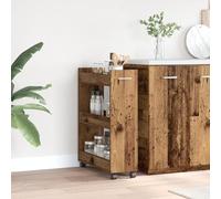 ZQQLVOO Armadio con ruote in legno anticato, 60 x 22 x 79 cm, con due ripiani e tre scomparti, mobile con design rustico per soggiorno e camera da letto, compatto