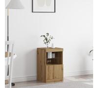 ZQQLVOO Artisan - Credenza in rovere con luci a LED, 41 x 37 x 67 cm, mobile moderno per sala da pranzo con ripiani in vetro, struttura robusta in legno, grande spazio per riporre oggetti
