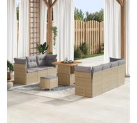 ZQQLVOO Beiges - Set divano da giardino in polyrattan per 6 persone, con cuscino grigio chiaro, resistente ai raggi UV e impermeabile, per terrazza, balcone e giardino, piedini modulari e regolabili