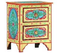 ZQQLVOO Comodino dipinto a mano, 40 x 30 x 50 cm, in legno massello di mango con cassetti ed elementi decorativi, mobili in stile retrò per camera da letto, già montato