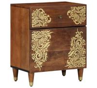 ZQQLVOO Comodino marrone miele, in legno massiccio, 50 x 33 x 60 cm, durevole, con design floreale e due cassetti in acacia