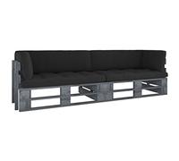 ZQQLVOO Divano a 2 posti in pallet grigio in legno di pino impregnato | Resistente alle intemperie, bassa manutenzione, cuscino incluso, per terrazza e giardino