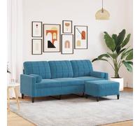 ZQQLVOO Divano a 3 posti con sgabello, in velluto blu, 180 cm, imbottito per rilassarsi e guardare la TV, robusto telaio in metallo, sgabello versatile come poggiapiedi