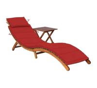 ZQQLVOO Lettino da giardino pieghevole in legno di acacia, con tavolo e cuscino, per terrazza, piscina, balcone, fissaggio a 6 punti, robusto e stabile