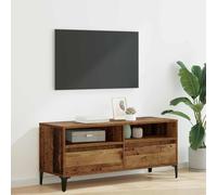 ZQQLVOO Mobile TV in legno e ferro, stile rustico con texture grossa, 100 x 34,5 x 44,5 cm, gambe in ferro robuste, ripiani integrati e cassetti con cuscinetti a sfera per una scorrevolezza morbida