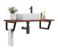 ZQQLVOO Piano lavabo con supporto in acciaio e legno massiccio di quercia | Montaggio sospeso, non preforato, posizione flessibile del lavandino, design moderno