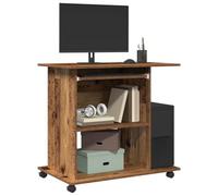 ZQQLVOO Scrivania effetto legno anticato, 80 x 50 x 75 cm, con tastiera estraibile, scomparto CPU e due ripiani, compatto tavolo per computer e ufficio su quattro ruote, moderna