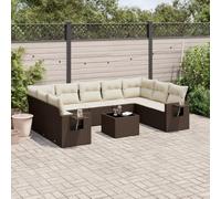 ZQQLVOO Set da 10 divani da giardino con cuscini, in polyrattan, colore | Design modulare, tavolo in vetro temperato, ripiani pieghevoli con molle a gas, facile da pulire